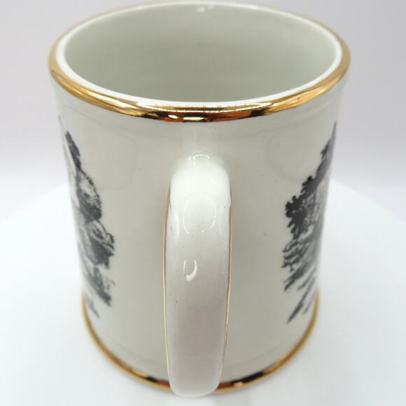 James Kent Ltd Old Foley Mug Fisherman Scene Black Transferware Gold Trim - Picture 6 of 13